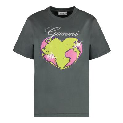 Katoenen T-shirt met Hartprint Ganni , Gray , Dames