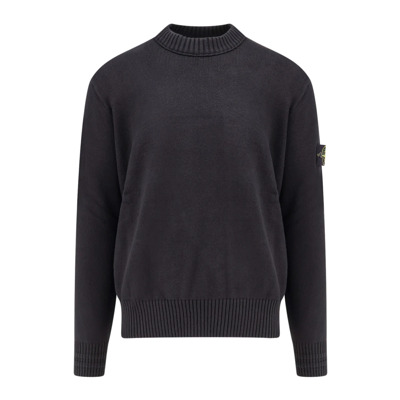 Katoenmix Crew-Neck Sweater met Logo Patch Stone Island , Black , Heren