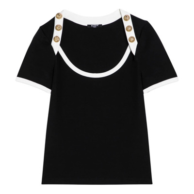 Korte mouwen ronde hals T-shirt Balmain , Black , Dames