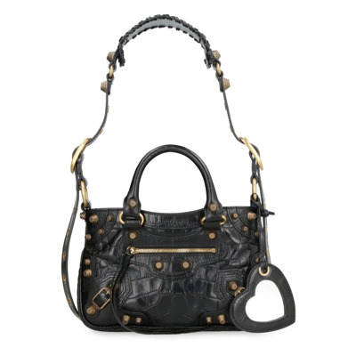 Leren tas met krokodillenprint en metalen studs Balenciaga , Black , Dames