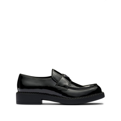 Logo Plaque Leren Loafers Prada , Black , Heren