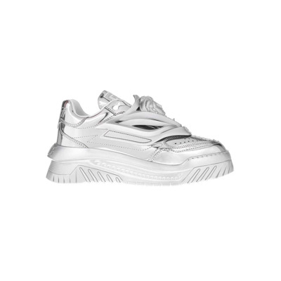 Metallic Sneakers met Geperforeerde Neus Versace , Gray , Dames