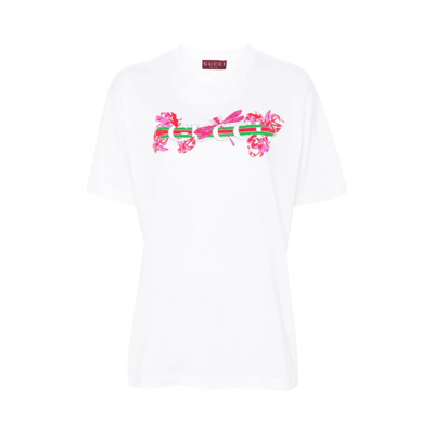 Multikleur Web Print Katoenen T-shirt Gucci , White , Dames