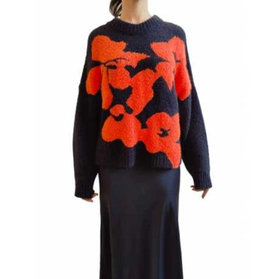 Navy Blauwe Bloemen Trui Oversized Pasvorm Essentiel Antwerp , Multicolor , Dames