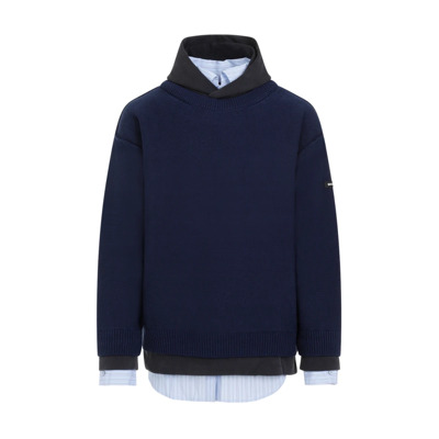 Navy Katoenen Hoodie Driedubbel Effect Balenciaga , Blue , Heren