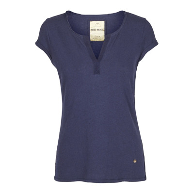 Navy Linen Cotton T-Shirt MOS Mosh , Blue , Dames