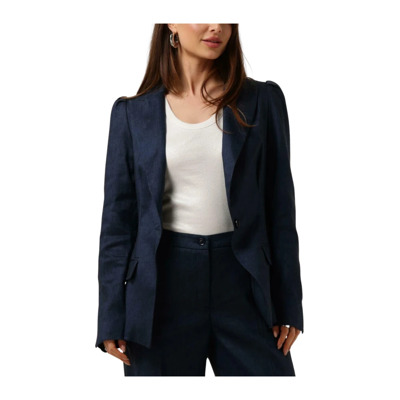 Navy Linnen Blend Blazer Summum Woman , Blue , Dames