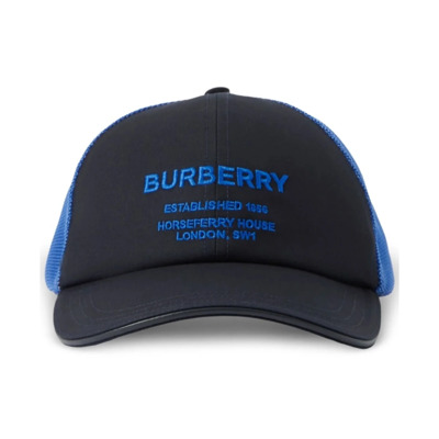 Navy Logo Baseball Cap Mesh Design Burberry , Blue , Heren