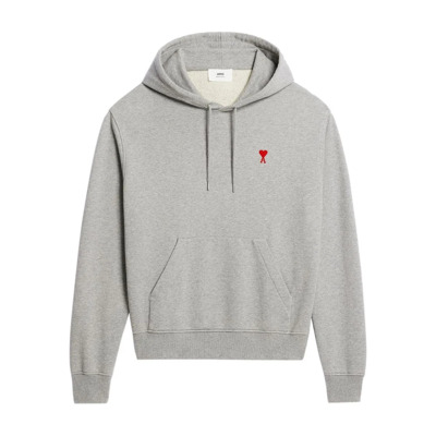 Organische Katoen Logo Hoodie Licht Grijs/Rood Ami Paris , Gray , Heren