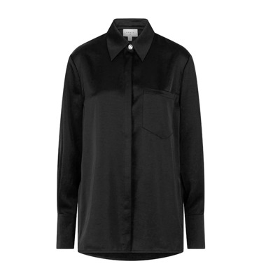 Satijnen Lang Shirt in Zwart Dante 6 , Black , Dames