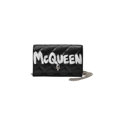 Skull Mini Tas - Zwart/Ivoor Leer - Gewatteerd Kalfsleer Alexander McQueen , Black , Dames