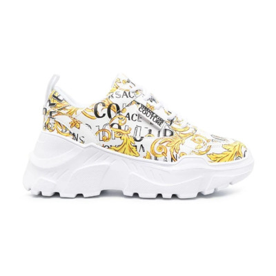 Witte Leren Barok Print Sneakers - Dames Maat 38 Versace Jeans Couture , Multicolor , Dames