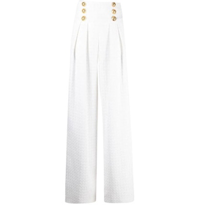 Witte Tweed Broek met Hoge Taille en Wijde Pijpen Balmain , White , Dames