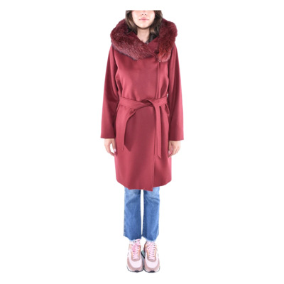 Wollen jas met capuchon en vossenbont Max Mara Studio , Red , Dames