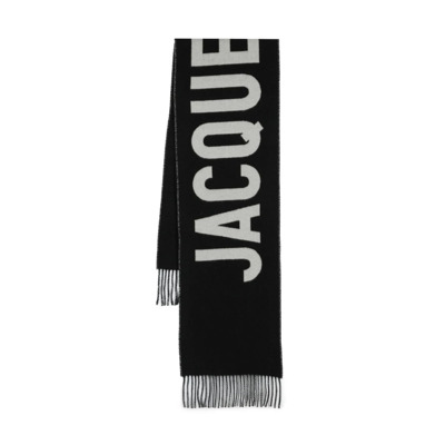 Zwart Wollen Sjaal met Logo Jacquemus , Black , Heren