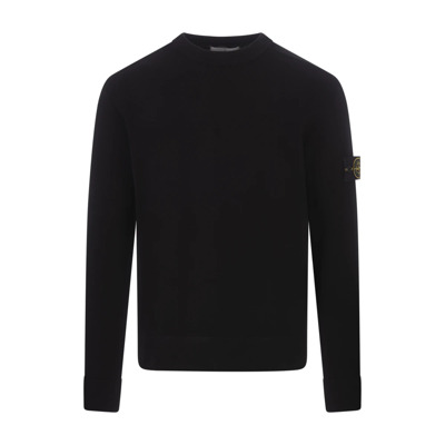 Zwarte Crew-Neck Wollen Trui Stone Island , Black , Heren