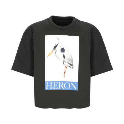 Zwarte Katoenen Gewatteerde T-shirt met Vogelprint Heron Preston , Black , Heren