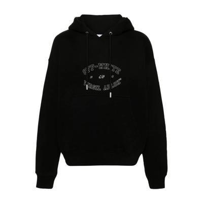 Zwarte Katoenen Hoodie met Frontprint Off White , Black , Heren