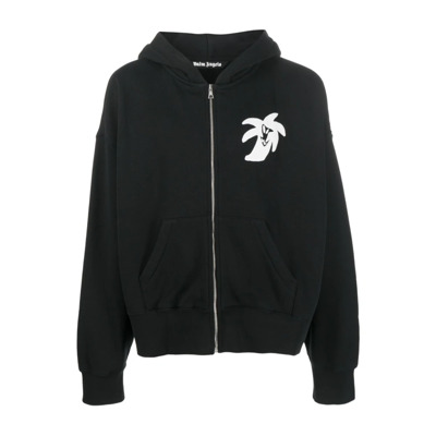 Zwarte Logo-Print Rits Hoodie Palm Angels , Black , Heren