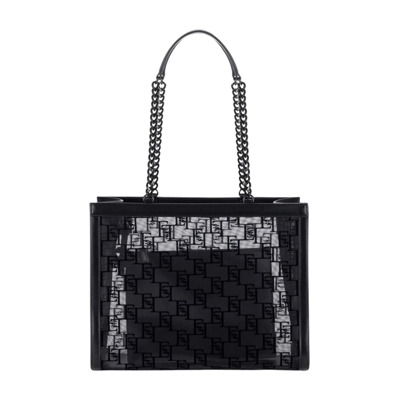 Zwarte Mesh Shopper Tas met Flock Detail Elisabetta Franchi , Black , Dames