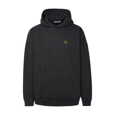 Zwarte hoodie met monogram patch Palm Angels , Black , Heren