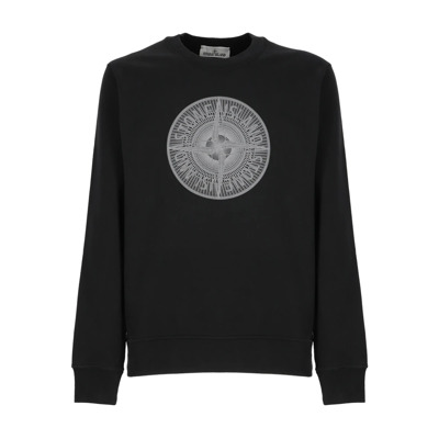 Zwarte katoenen sweatshirt met geborduurd logo Stone Island , Black , Heren