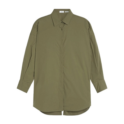 A-lijn Poplin Blouse met Verborgen Split Closed , Green , Dames