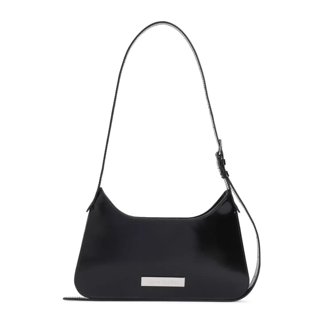 Acne Studios Shoppers - Platt Mini Black Patent Calf Leather Shoulder Bag in zwart