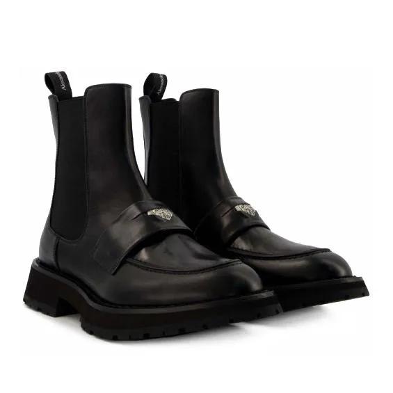 Alexander McQueen Boots & laarzen - Worker Punk Ankle Boots - Black/White - Leather in zwart