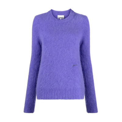 Amaranth Purple Geborstelde Crew Neck Gebreide Trui Ganni , Purple , Dames