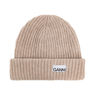 Beanie met logo Ganni , Beige , Dames