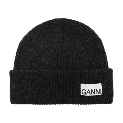 Beanie met logo Ganni , Gray , Dames