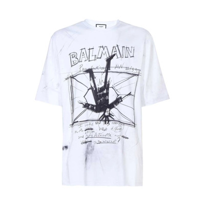 Bedrukt Crew-neck T-shirt Balmain , White , Heren