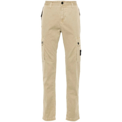 Beige Cargo Broek Twill Stof Stone Island , Beige , Heren