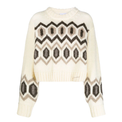 Beige Cropped Grafische Sweater Ganni , Beige , Dames