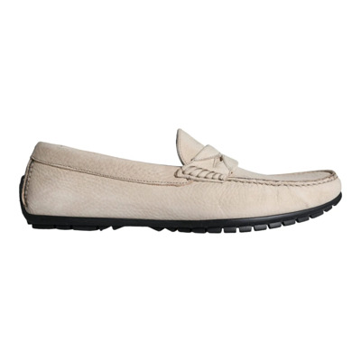 Beige Lederen Slip Mocassin Loafers Schoenen Dolce & Gabbana , Beige , Heren