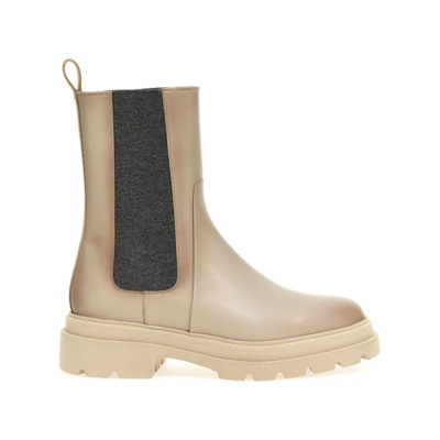 Beige Leren Enkellaars met Elastische Inzetstukken Santoni , Beige , Dames