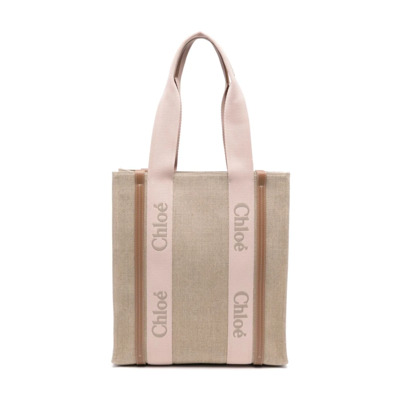 Beige Linnen Leren Lint Tas Chloé , Beige , Dames