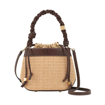 Beige Tas met Rotan Detail Ganni , Beige , Dames