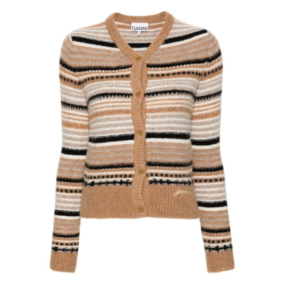 Beige V-hals Trui met Vlinderknopen Ganni , Beige , Dames