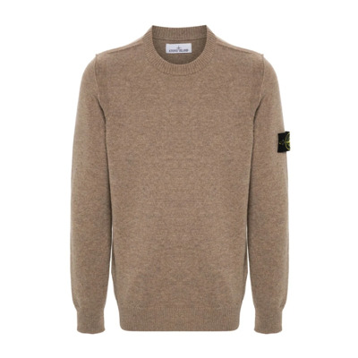 Beige Wol Crewneck Sweater Geribbeld Stone Island , Beige , Heren