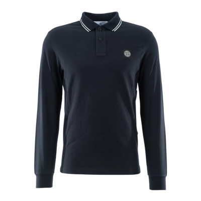 Blauwe Elastische Piqué Lange Mouw Polo 2Sl18 Stone Island , Blue , Heren