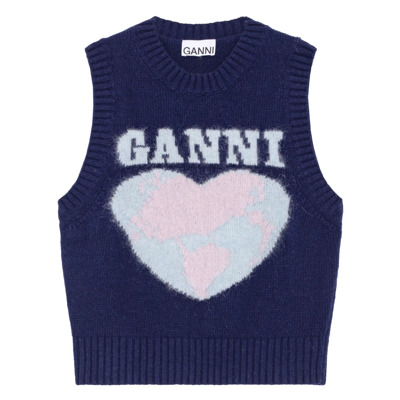 Blauwe Intarsia-Gebreide Trui Ganni , Blue , Dames