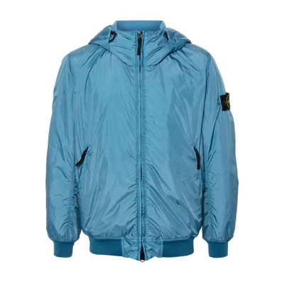 Blauwe Nylon Gewatteerde Jas Stone Island , Blue , Heren