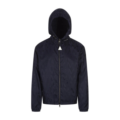 Blauwe Omkeerbare Jas met Monogram Patroon Moncler , Blue , Heren