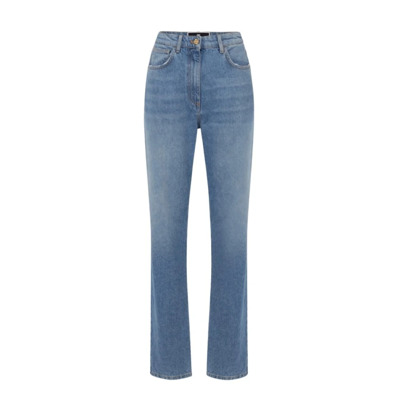 Blauwe Straight Leg Jeans met Logo Borduursel Elisabetta Franchi , Blue , Dames