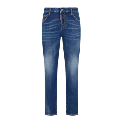 Blauwe Stretch-Katoenen Denim Jeans met Whiskering Effect Dsquared2 , Blue , Dames