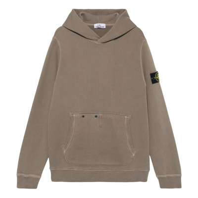 Bruine Katoenen Jersey Hoodie Kangoeroezak Stone Island , Brown , Heren