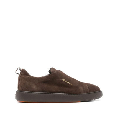 Bruine Suède Slip-On Sneakers Santoni , Brown , Heren