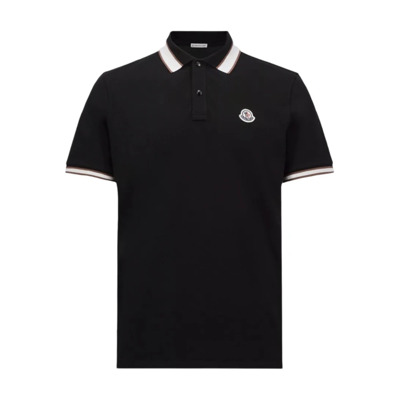 Contrast Kraag Trim Polo in Zwart Moncler , Black , Heren